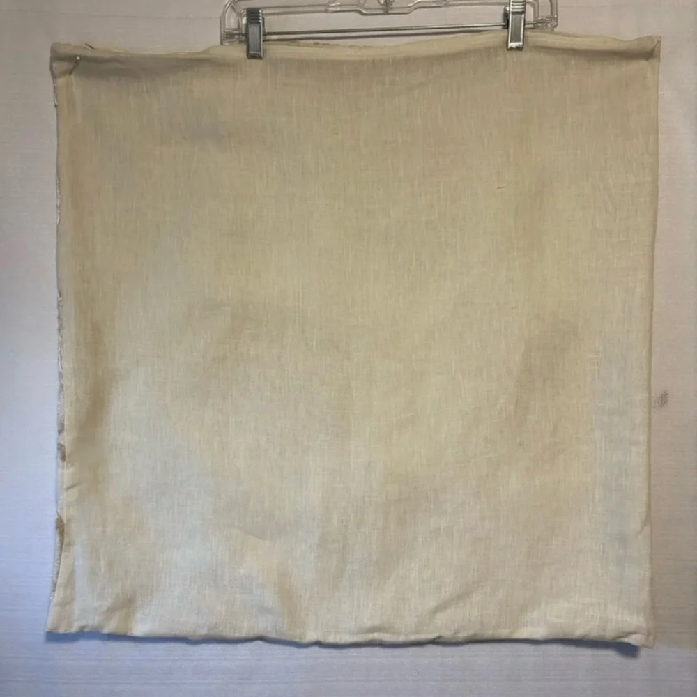 Z GALLERIE 100% LINEN Pillow Cover 25” Velvet Damask Cream Tan Zips Closed NWOT